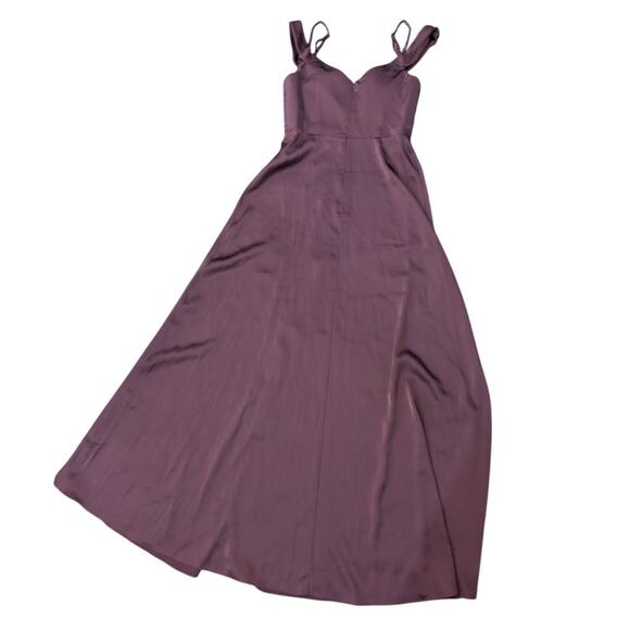 Azazie Ocean Stretch Rosette A-Line V-Neck Pleated Stretch Satin Dress Size 8 - Picture 3 of 7